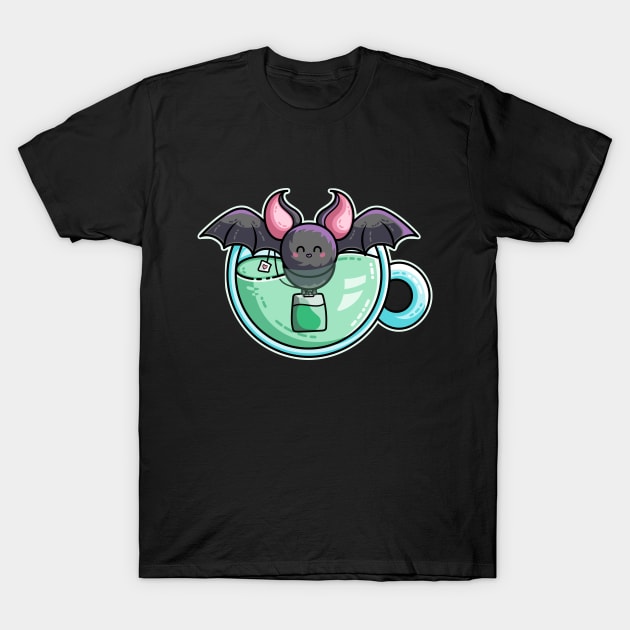 Bat-tea Pun of Kawaii Cute Bat and Green Tea T-Shirt by freeves